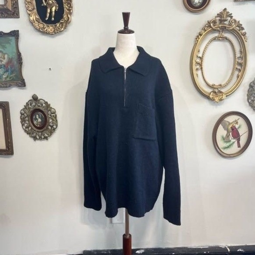 Common Market Navy Wool Blend Quarter-Zip Sweater Size M